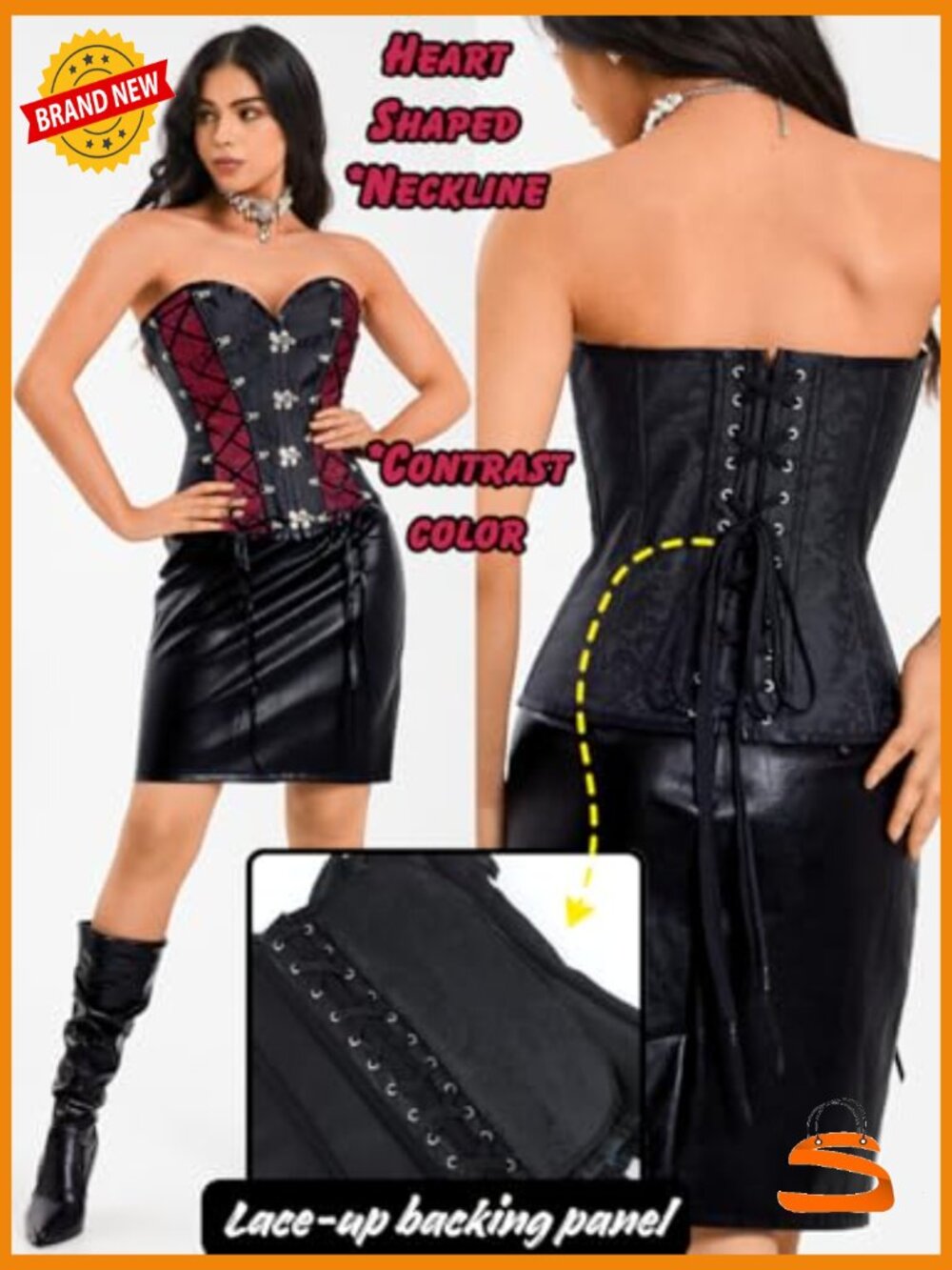 Steampunk Gothic Corset Bustier Lace-Up Front Clasps Jacquard - Picture 3 of 7